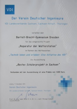 Urkunde zum Projekt Wetterstation